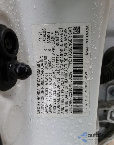 2021 Honda Civic Sport z USA, uszkodzony, nr VIN 2HGFC2F80MH556287